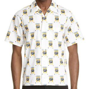 KENZO Paris Rice Bag Print Button Down White Shirt Pocket Peru Size M Short RARE